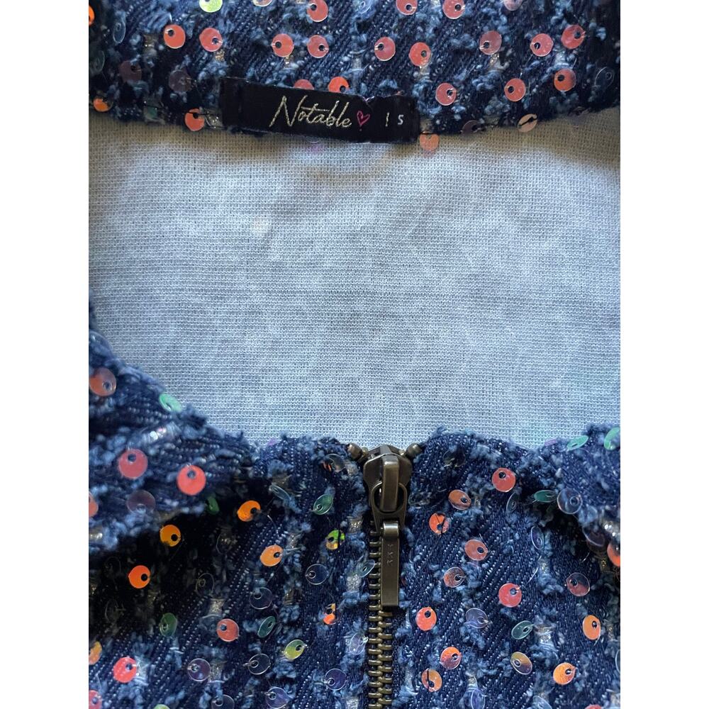 Notable Womens/Teen Sequins Blue/Navy Crop Jacket Size Small Glam Shiny - Picture 7 of 7